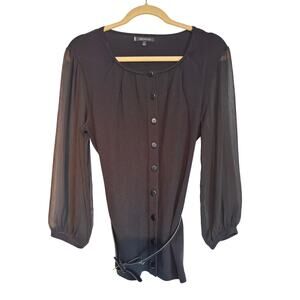 NWT Anne Klein black top w/ sheer sleeves Lg whimsigoth feminine romantic goth